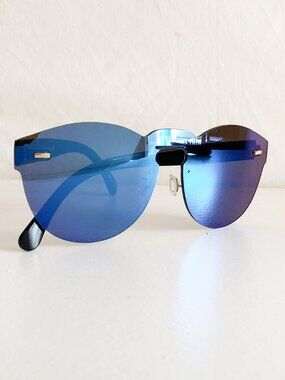 Frameless Blue Mirror Round Oval Shield Sunglasses